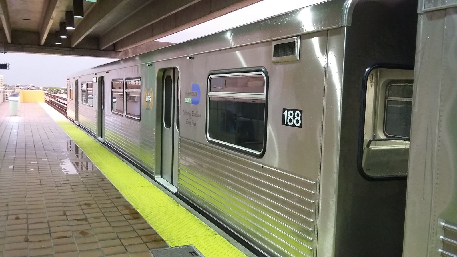 Miami Metrorail train at Civic Center station in the Health District, next to the campus