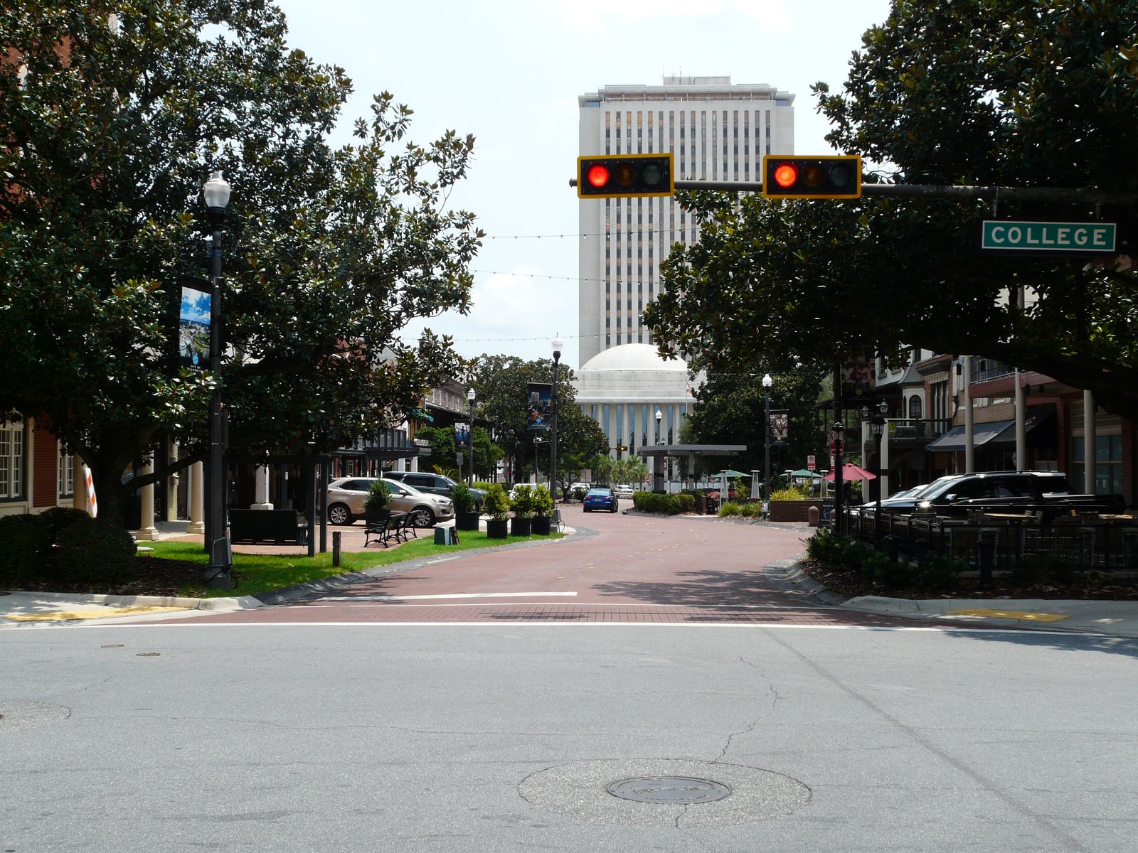 South Adams Street in downtown Tallahassee, looking from College Avenue towards the Florida State Capitol